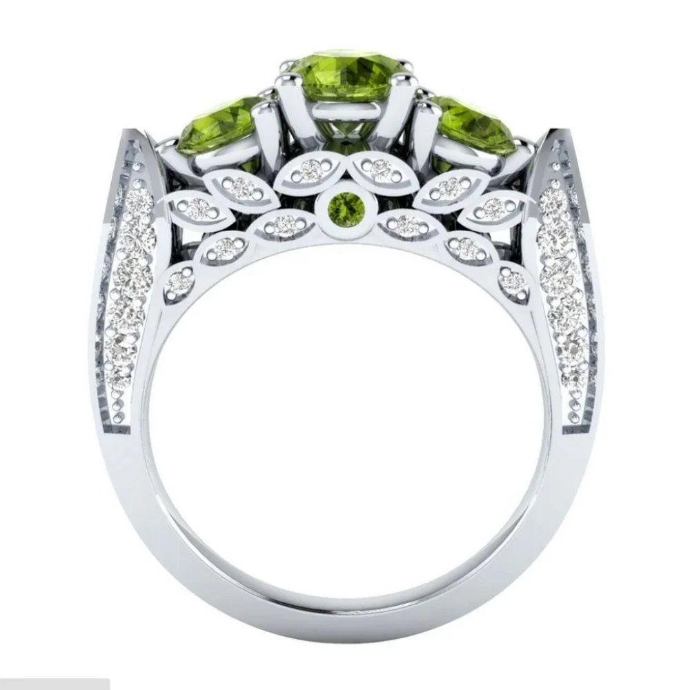 New Beautiful 925 Silver Peridot Diamond Ring